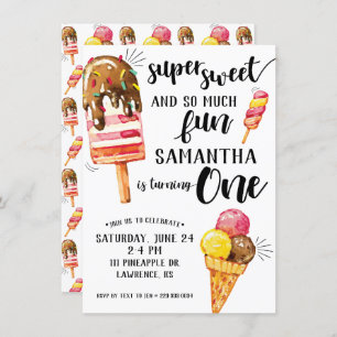 Super Sweet Ice Cream First Birthday Invitation