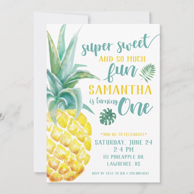 Super Sweet Pineapple First Birthday Invitation (Front)