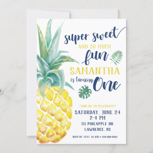 Super Sweet Pineapple First Birthday Invitation