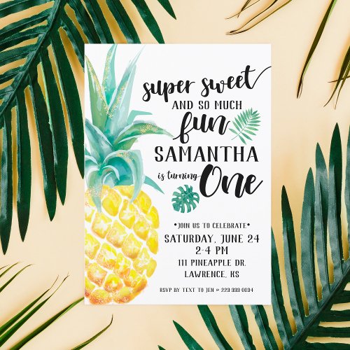 Super Sweet Pineapple First Birthday Invitation