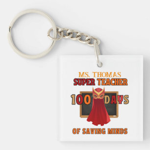 Super Teacher 100 Days of School - Customised Keychain