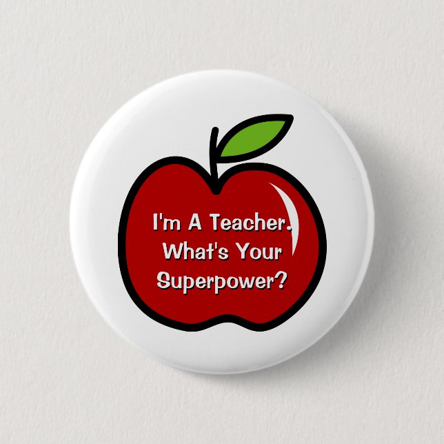 Super teacher buttons with red apple (Front)