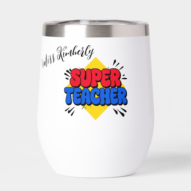 Super teacher comic cartoon personalized thermal wine tumbler (Back)
