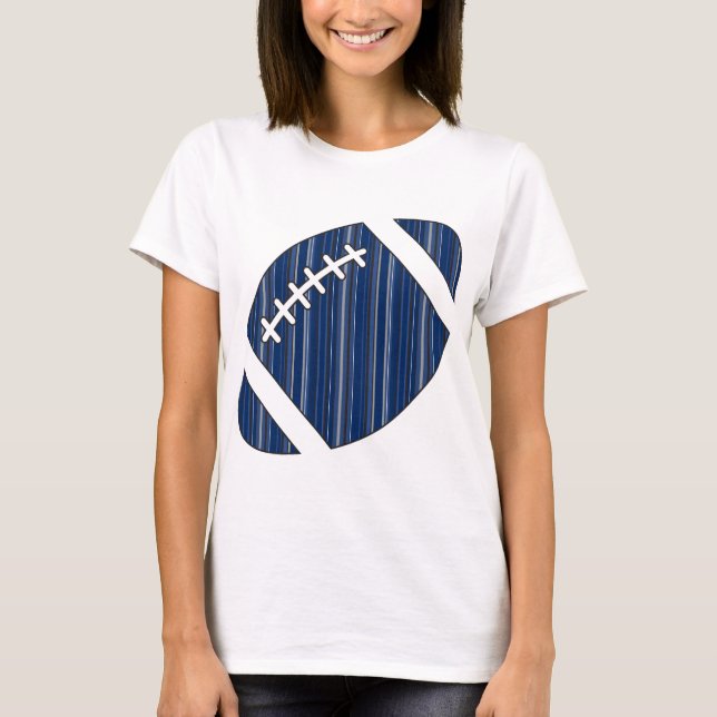 Super Team Striped Football in Blue and Gray T-Shirt (Front)