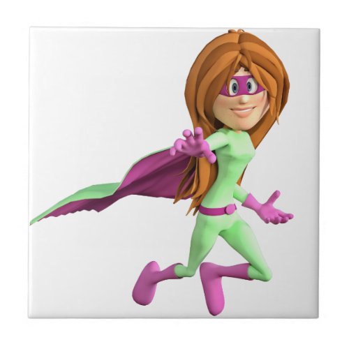 Super Toon Girl in Green and Pink Tile