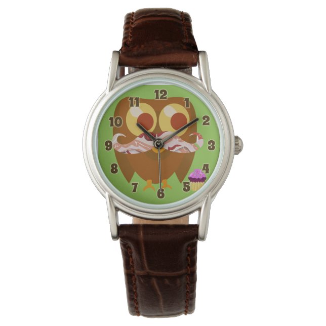 Super Trendy Bacon Mustache Owl Watch (Front)