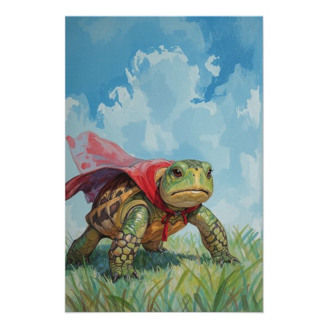 Super Turtle Poster | Funny Cartoon Wall Art (Front)
