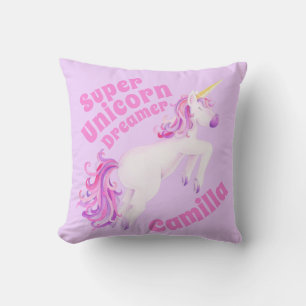 Super unicorn dreamer watercolor art girls pillow