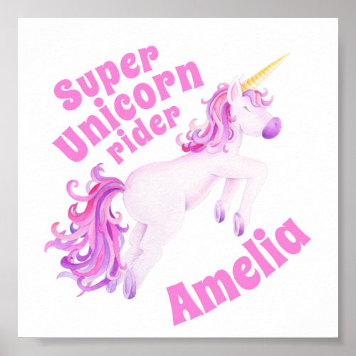 Super unicorn rider pink unicorn whimsy art poster