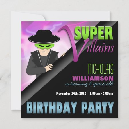 Super Villains Birthday Party Invitations