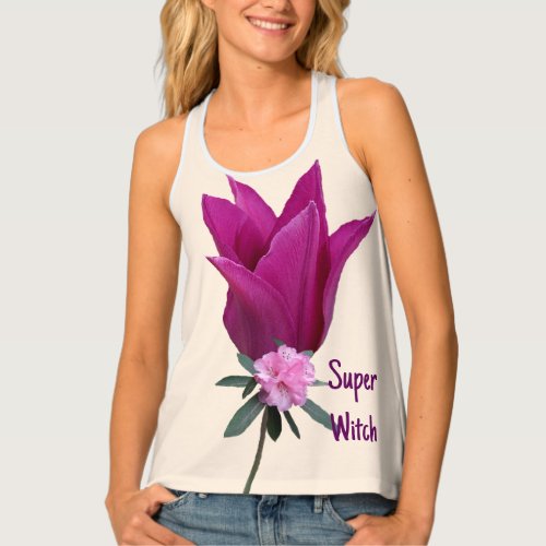 Super Witch brand pink tulip floral trendy ladies Tank Top