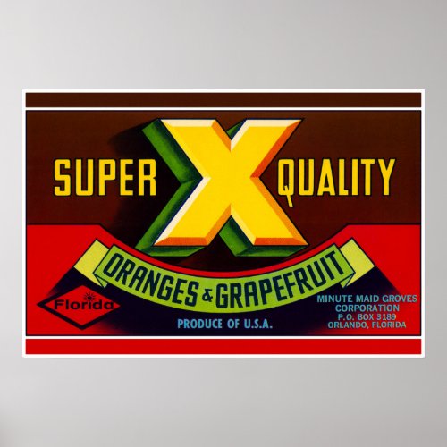 Super X Quality  Oranges packing label Poster
