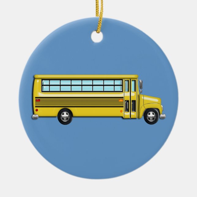 Super Yellow School Bus Ceramic Ornament (Front)