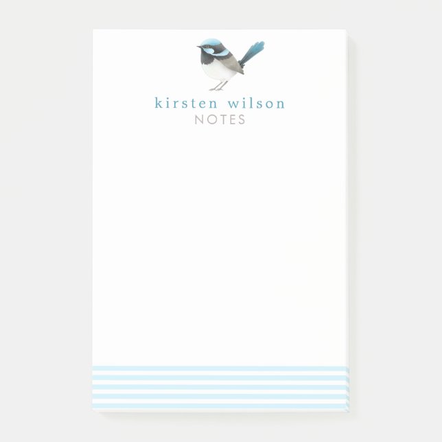 Superb Fairy Wren - Cute Blue Bird Personalized Post-it Notes (Front)