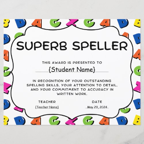Superb Speller Student Recognition Award