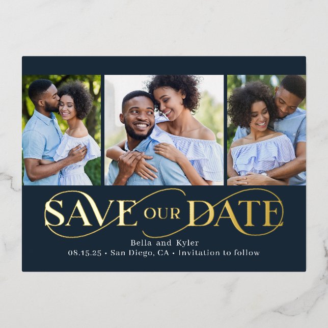 Superb Swirl Foil Save The Date Postcard (Front)
