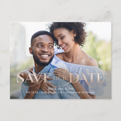 Superb Swirl Photo Save The Date Postcard