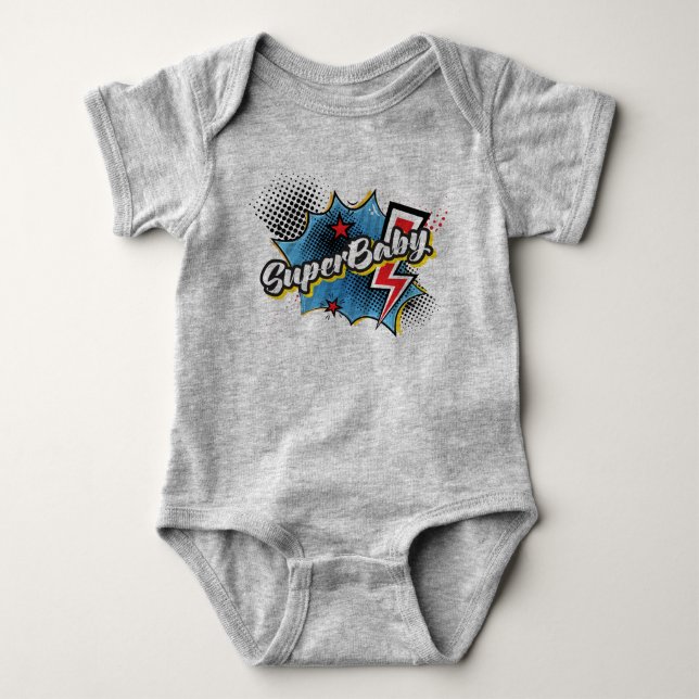 SuperBABY superhero comic bodysuit gift GRAY (Front)