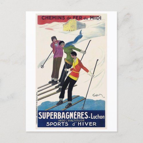 Superbagnres_Luchon France Vintage Poster 1929 Postcard