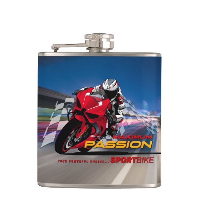 Superbike Racing Maximum Passion Biker Graphic Flask (Front)