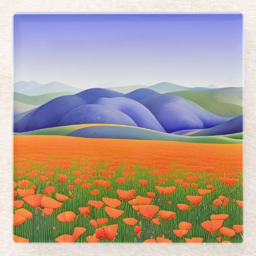 Superblooms  Surreal California Poppies Landscape Glass Coaster