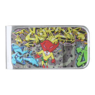 Superbunny Graffiti Silver Finish Money Clip