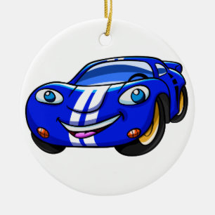 Supercar blue racing cartoon Choose back color Ceramic Ornament