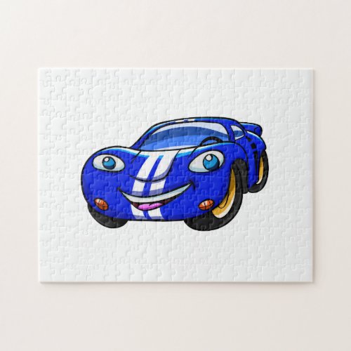 Supercar blue racing cartoonChoose back color Jigsaw Puzzle