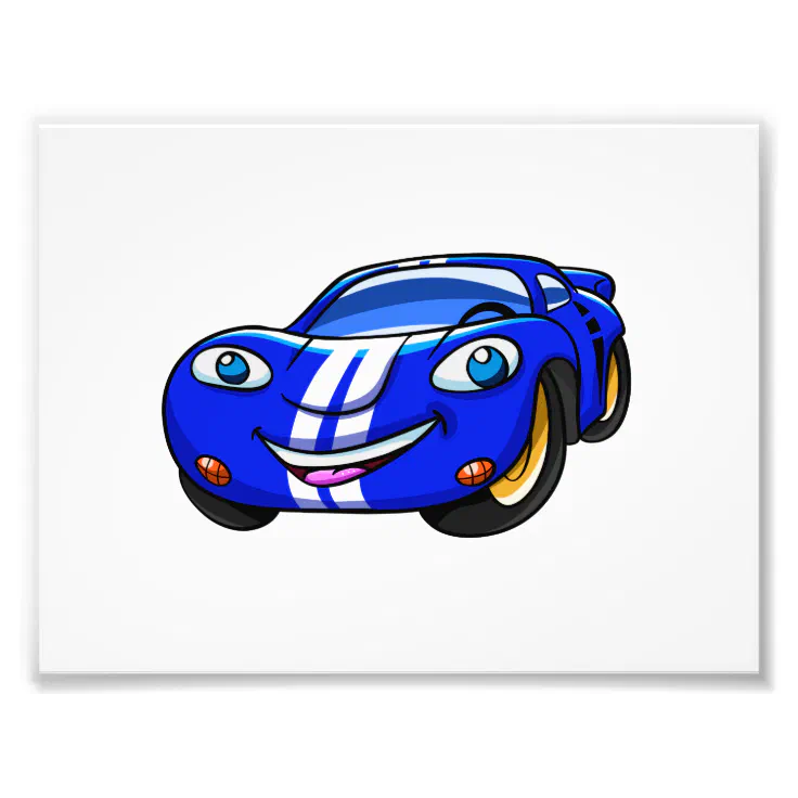 Supercar blue racing cartoon|Choose back color Photo Print | Zazzle