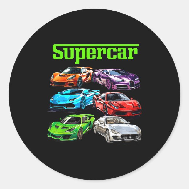 Supercar Cool Car Guy Srts Racing Fan Graphic Men  Classic Round Sticker (Front)