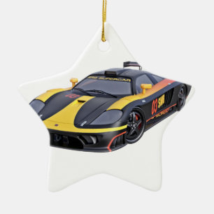 Supercar in Black and Yellow Ceramic Ornament
