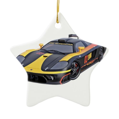 Supercar in Black and Yellow Ceramic Ornament