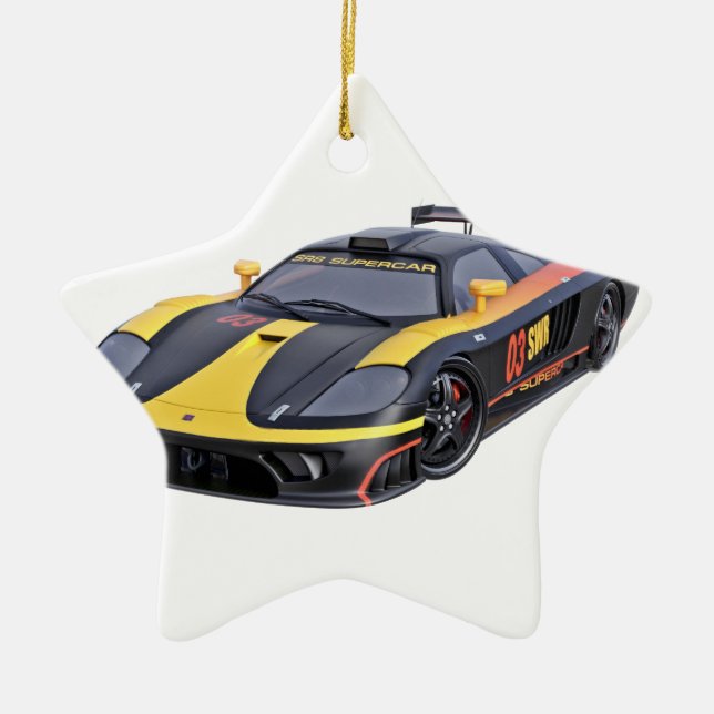 Supercar in Black and Yellow Ceramic Ornament (Front)