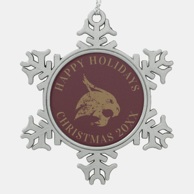 Supercat Mark Distressed Snowflake Pewter Christmas Ornament (Front)