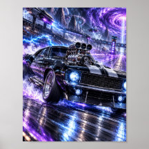 Supercharged Cosmic Muscle Car Poster