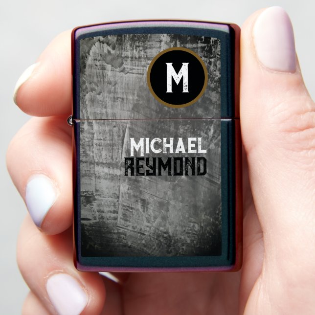SuperCool Gray Concrete Stylishly Monogrammed Zippo Lighter (In Hand)