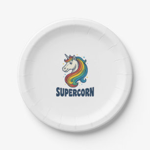 Supercorn Unicorn Vintage Engraving T-Shirt Design Paper Plates