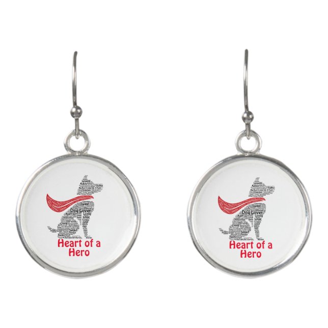 Superdog Dog Owner Rescue Heart of a Hero Earrings (Front)