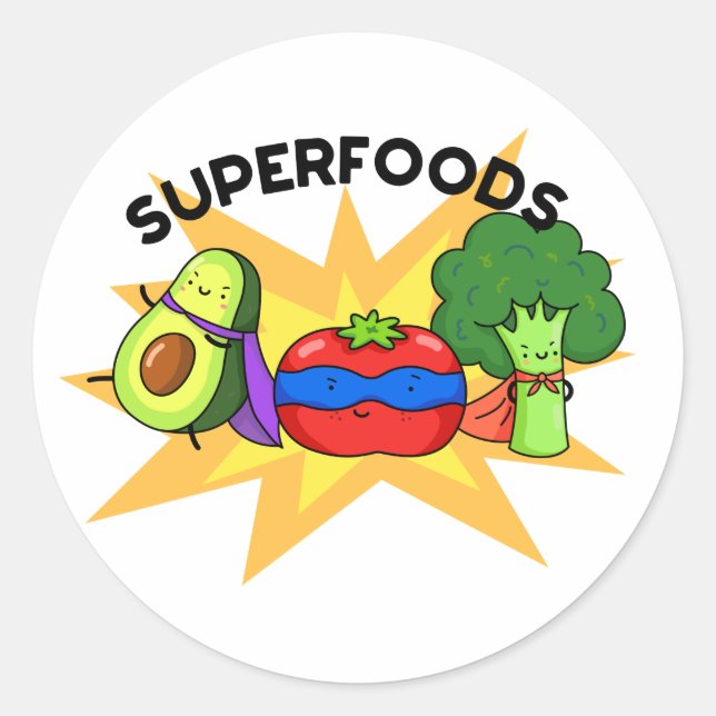 Superfoods Funny Vegetable Pun  Classic Round Sticker (Front)