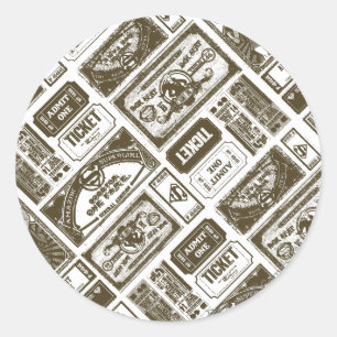 Supergirl Admit One Pattern Brown Classic Round Sticker