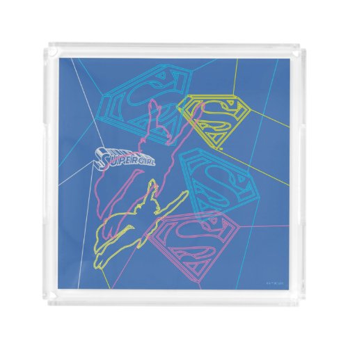 Supergirl and Logo Colored Outlines Acrylic Tray