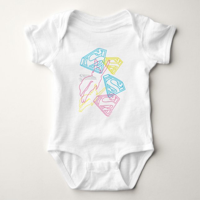 Supergirl and Logo Colored Outlines Baby Bodysuit (Front)