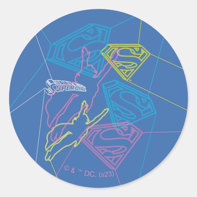 Supergirl and Logo Colored Outlines Classic Round Sticker (Front)