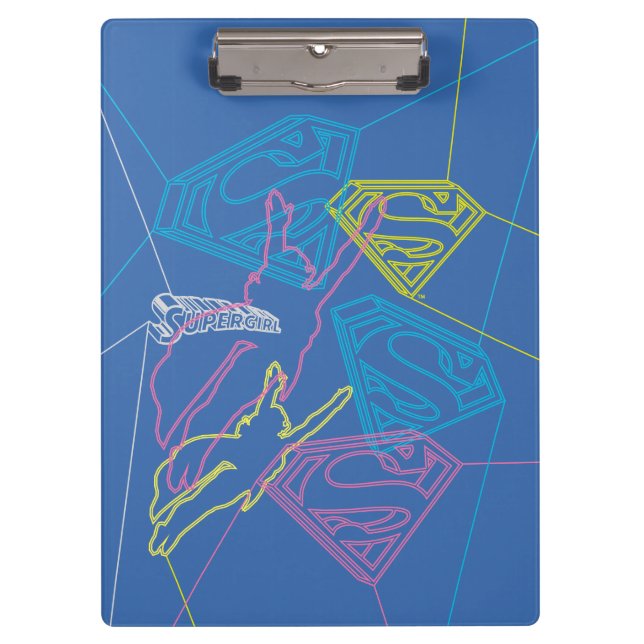 Supergirl and Logo Colored Outlines Clipboard (Front)