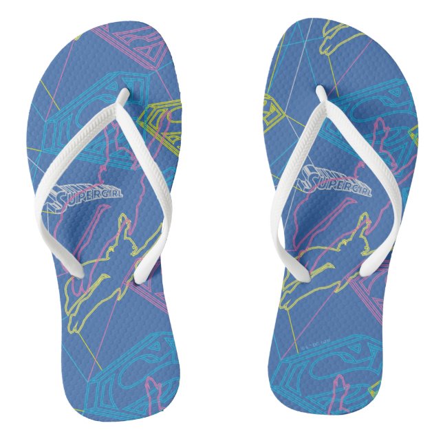 Supergirl and Logo Colored Outlines Flip Flops (Footbed)