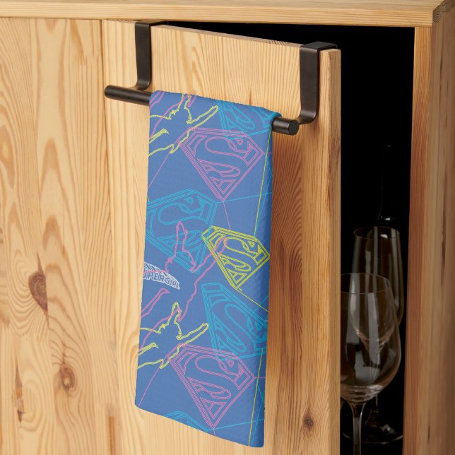Supergirl and Logo Colored Outlines Kitchen Towel (Thirds Fold)