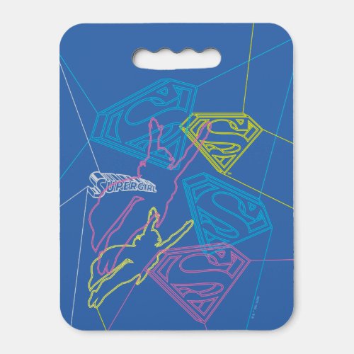 Supergirl and Logo Colored Outlines Seat Cushion