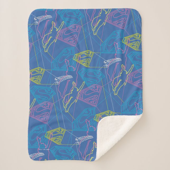 Supergirl and Logo Colored Outlines Sherpa Blanket (Front)