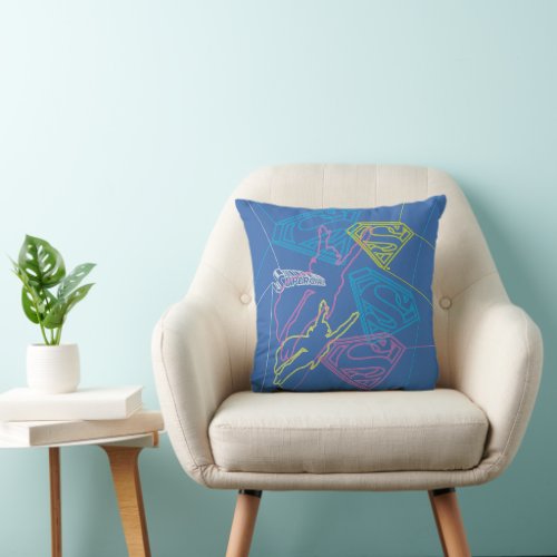 Supergirl and Logo Colored Outlines Throw Pillow