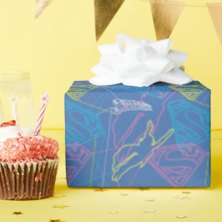 Supergirl and Logo Colored Outlines Wrapping Paper